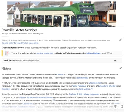 Crosville Motor Services history via Wikipedia