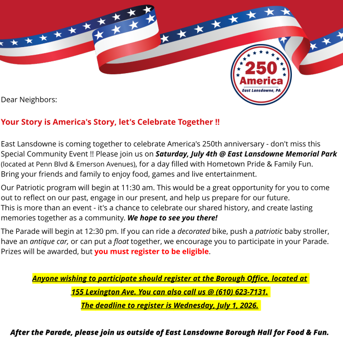 East Landsdowne Borough: 111th July 4th Parade Celebration
