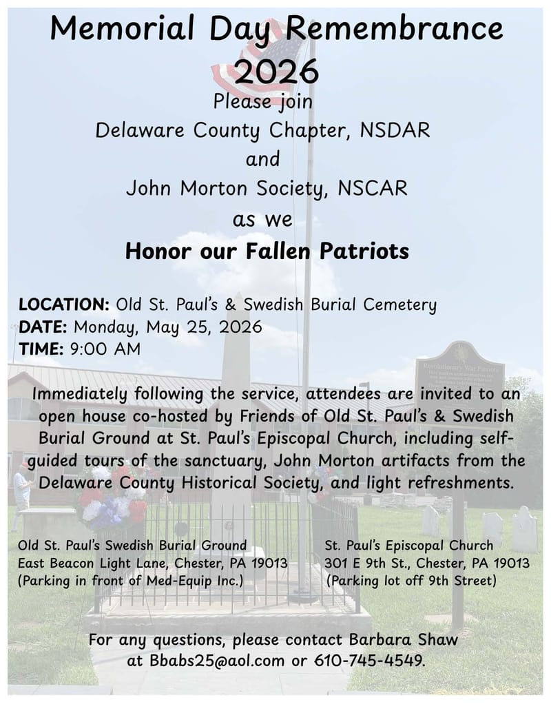Friends of Old St. Paul's & Swedish Burial Ground: Day of Remembrance - Memorial Day 2026