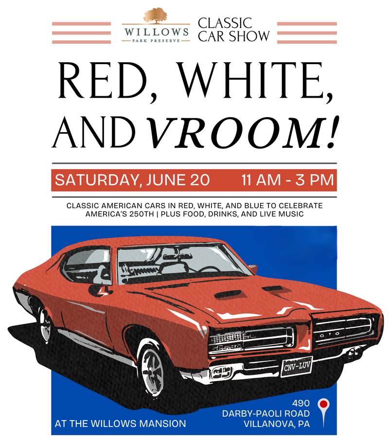 Red, White, and VROOM! Classic Car Show at the Willows Mansion