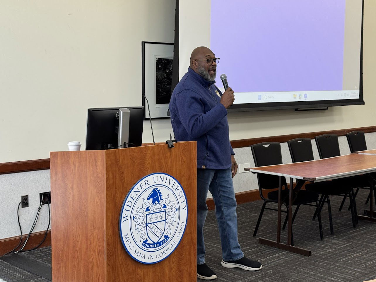 Delaware County Council Chair Richard Womack addresses the crowd