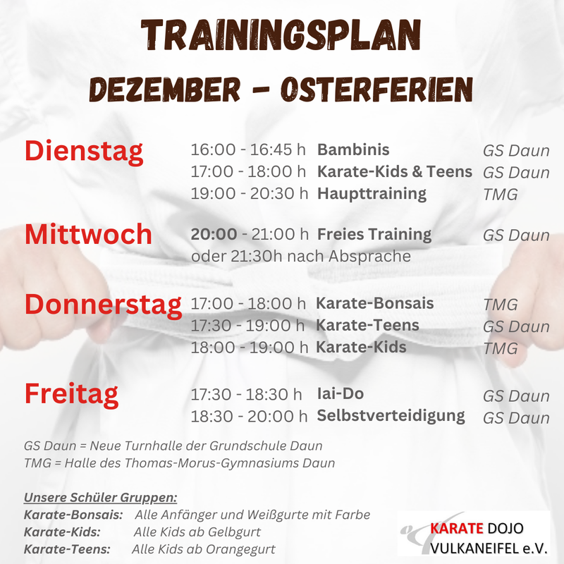 21.11.2025 - Änderungen im Trainingsplan ab Dezember