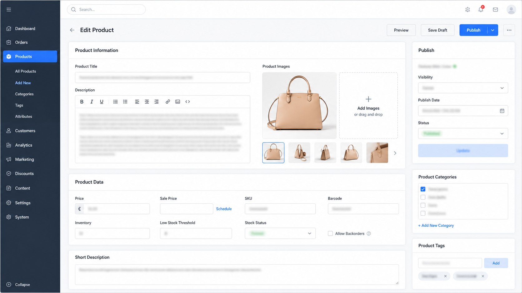 Product Data Entry and Upload