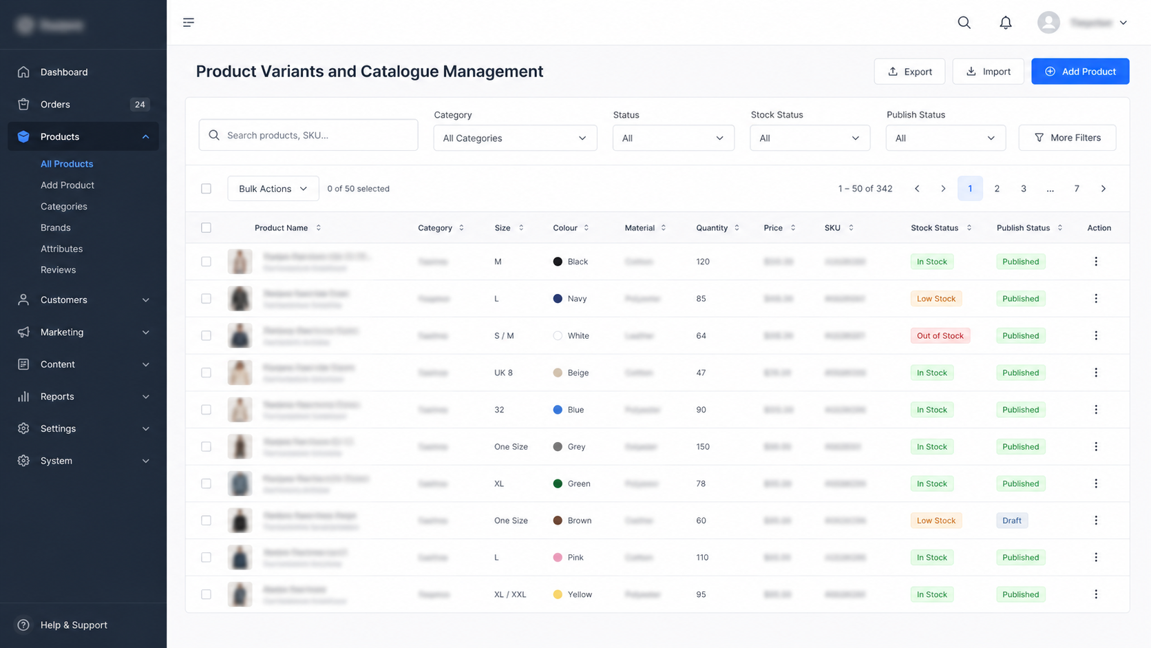 Product Variants and Catalogue Management