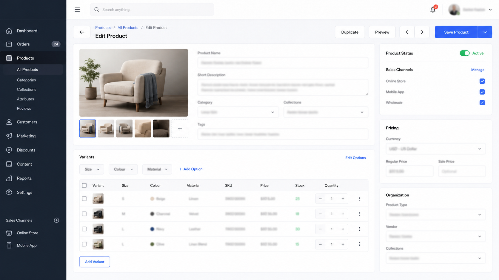 Product Variants and Catalogue Management