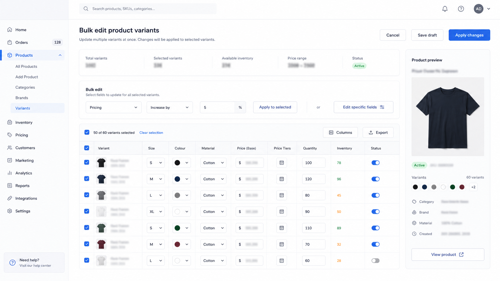Product Variants and Catalogue Management
