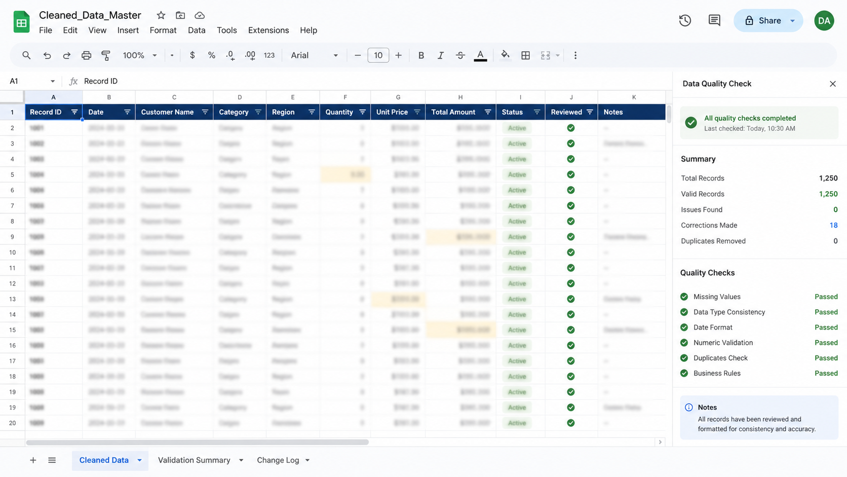 Data Formatting and Quality Check