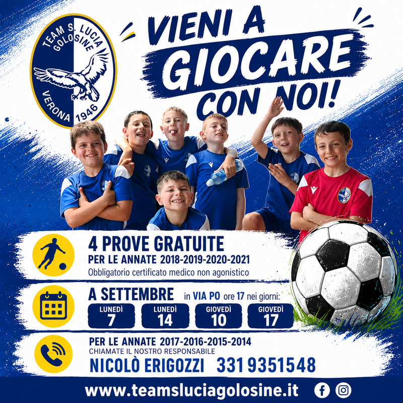 SCUOLA CALCIO: SI PARTE IL 7 SETTEMBRE