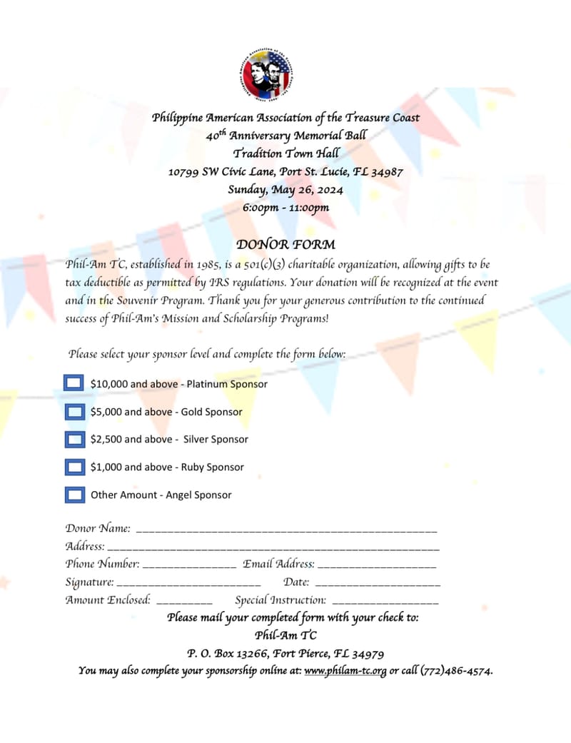 PHIL-AM TC 40th ANNIVERSARY DONOR FORM