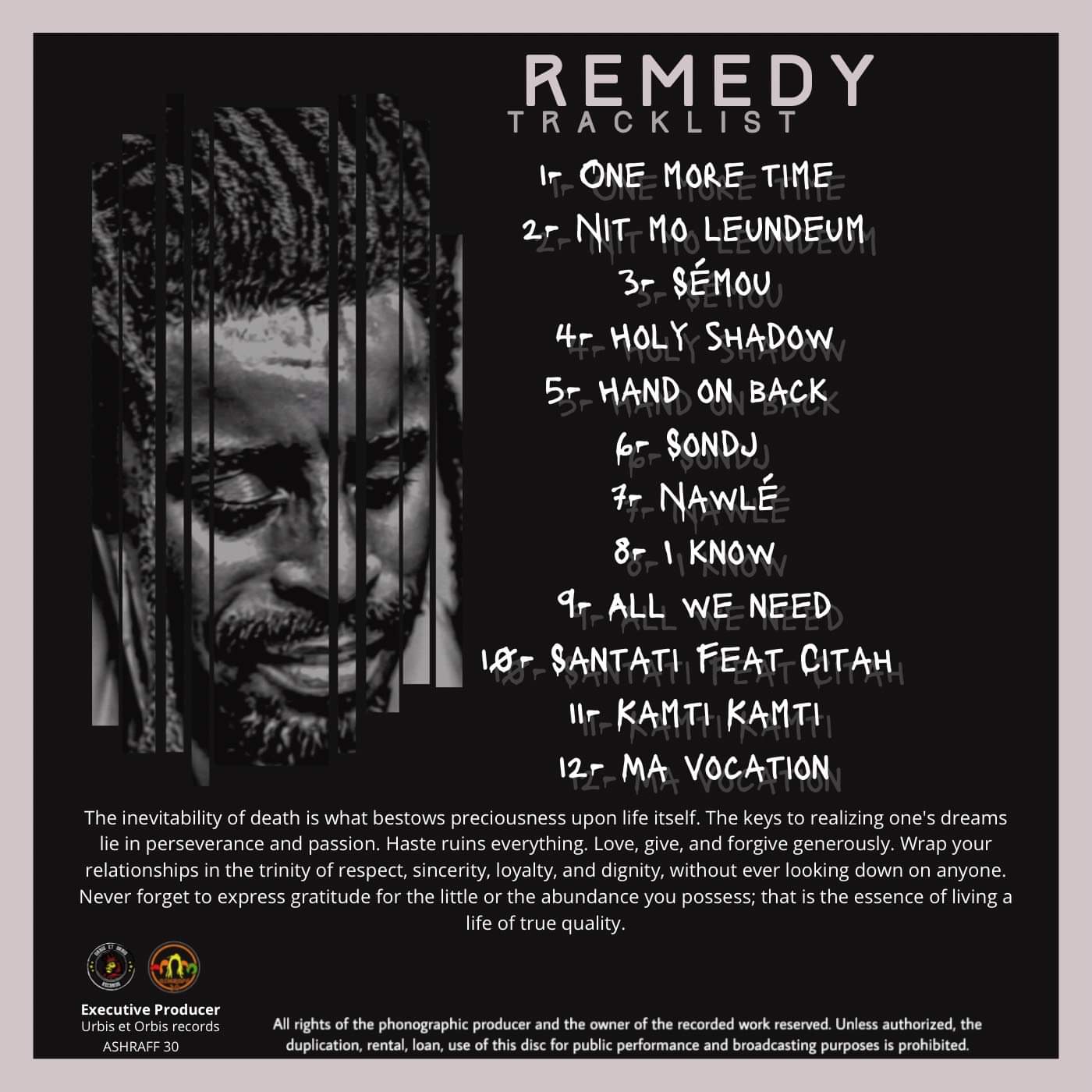 Ashraff 30 tracklist for Remedy Album 