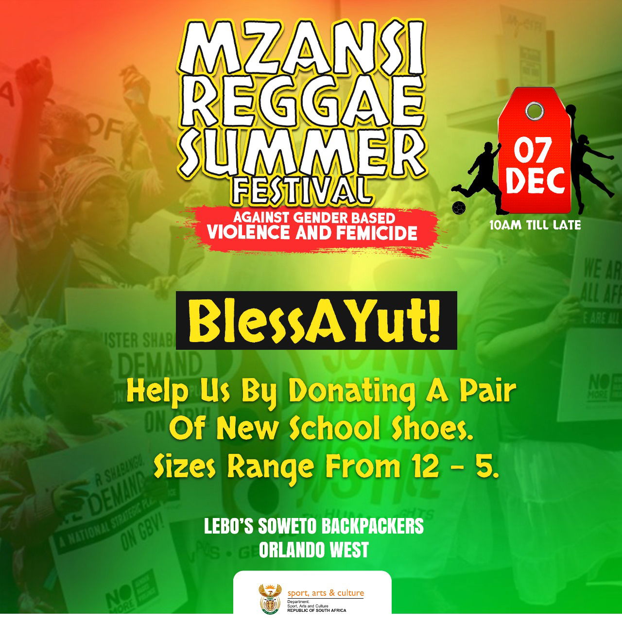 Mzansi Reggae Summer Festival Against Gender-Based Violence And Femicide: #BlessAYut - Call For Donations