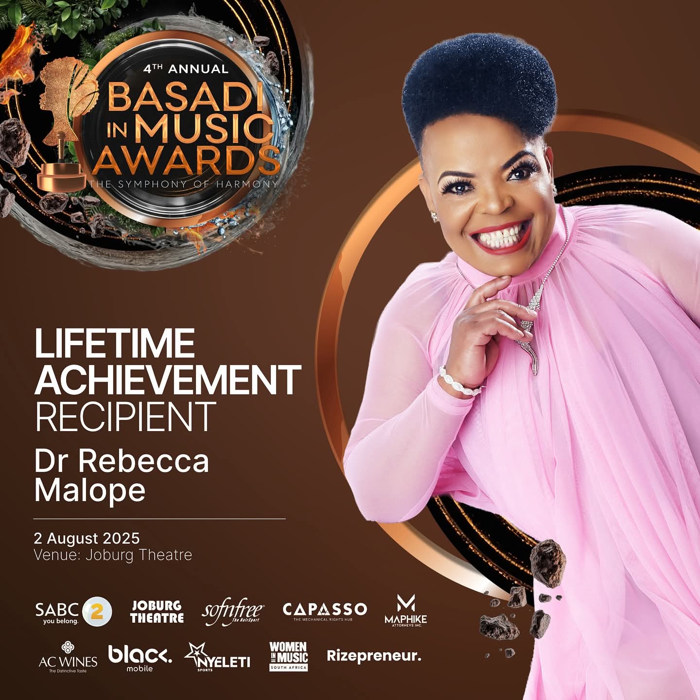 Dr Rebecca Malope to Receive Lifetime Achievement Honour at 2025 Basadi in Music AwardsBasadi in Music Awards