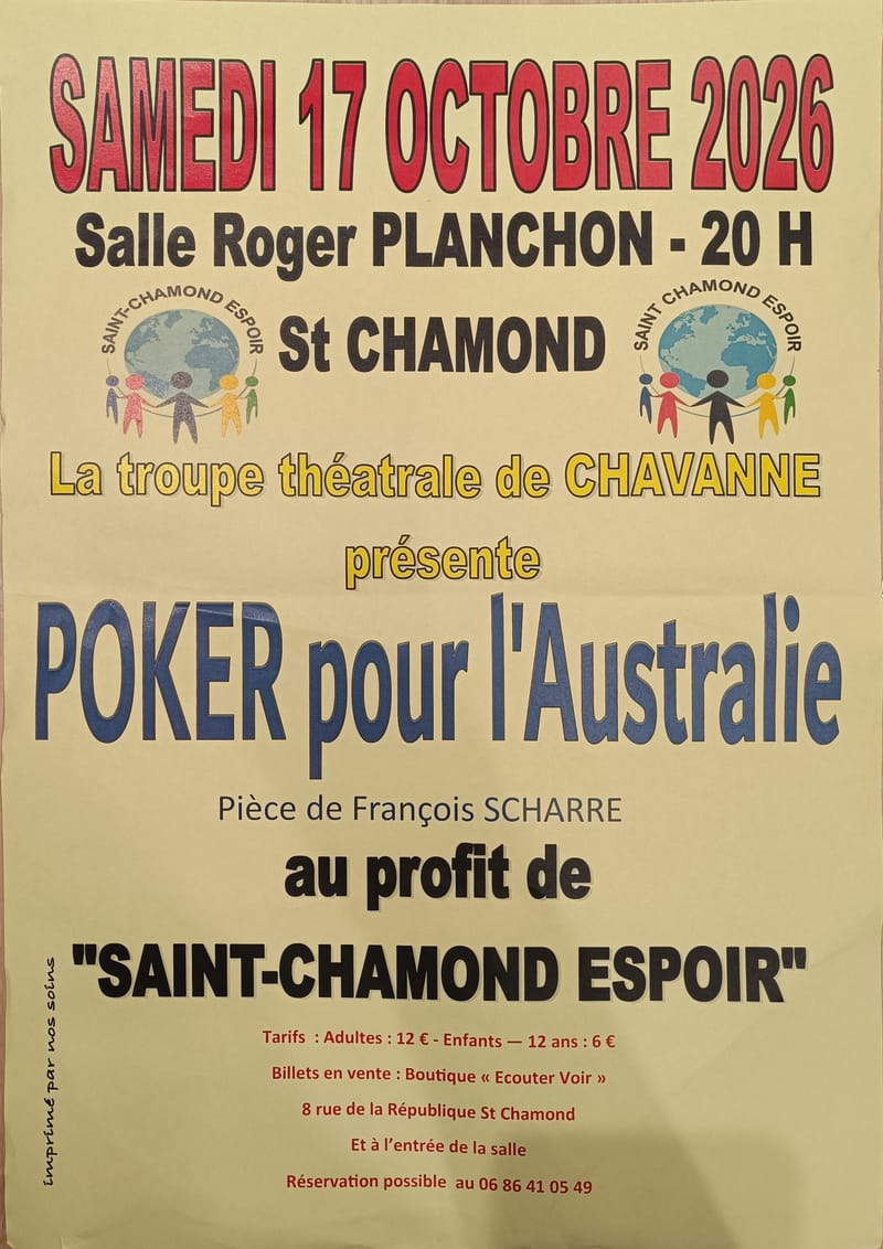 Soirée théâtre avec la troupe de Chavanne le 17 octobre Salle PLANCHON