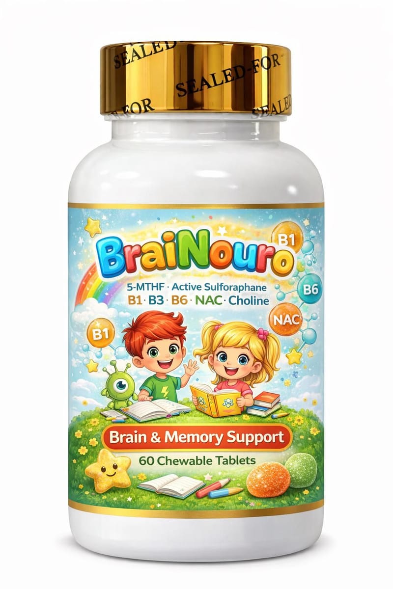 BRAIN NOURO קומפלקס לבעית קשב וריכוז עם כולין, ויטמין בי1, בי3, בי6, פולט, נאק, סולפוראפן
