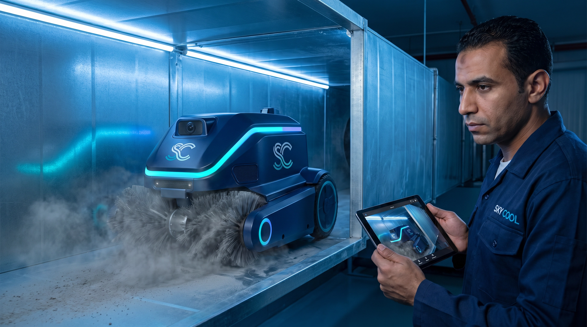 روبوت تنظيف دكت مكيفات بجدة في إسكاي كوول - تنظيف وغسيل المكيفات ودكت المكيفات في جدة