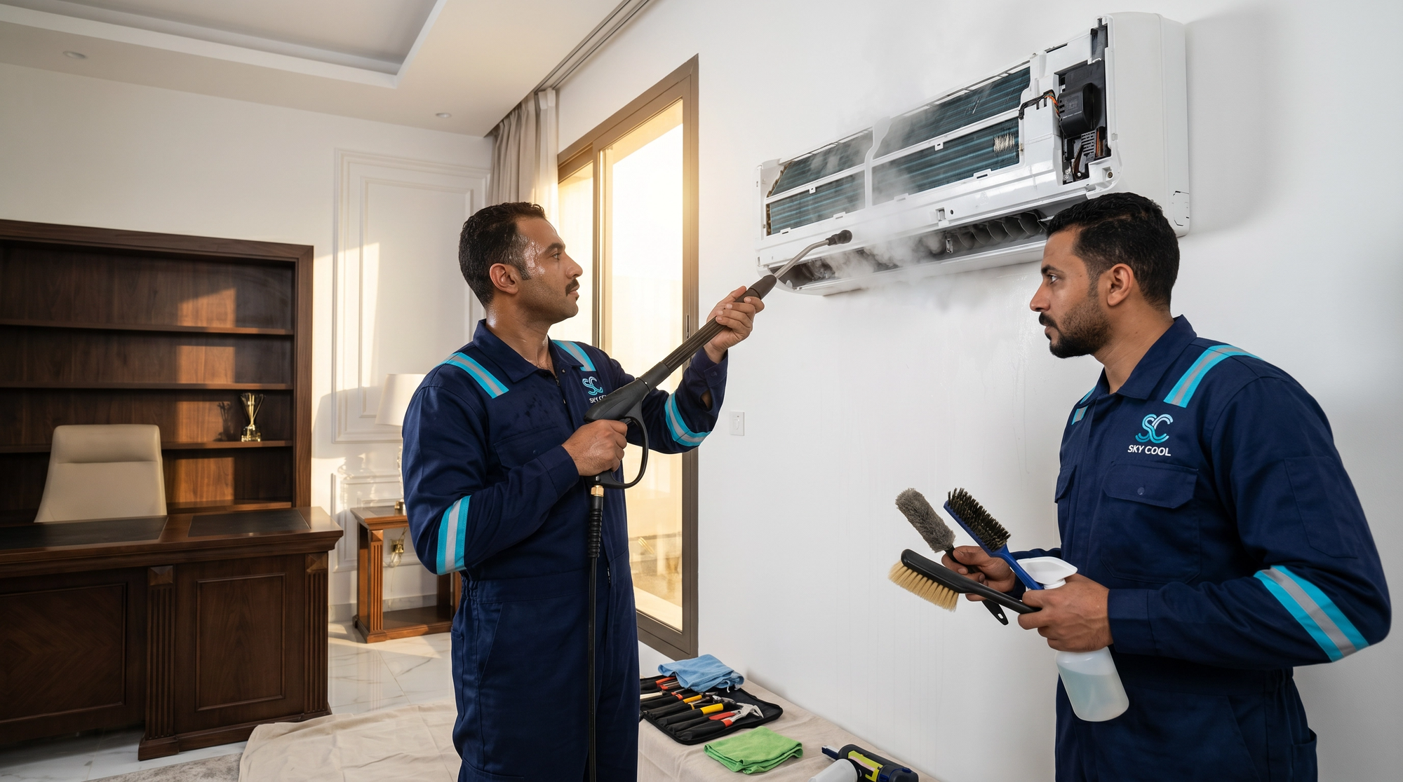 فريق عمل عمالة مصرية تنظيف مكيفات ودكت المكيفات بجدة في إسكاي كوول - صيانة مكيفات ودكت مكيفات بجدة
