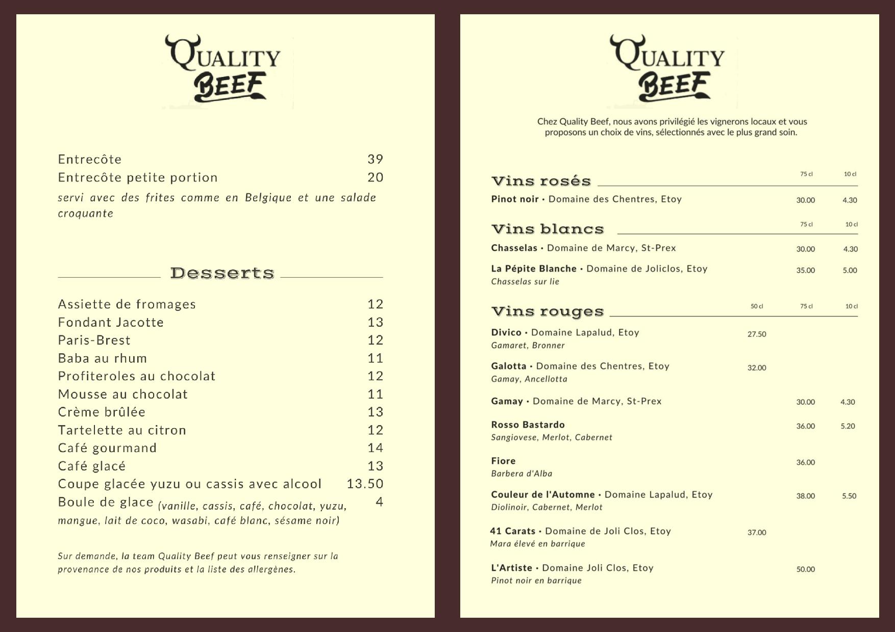 Entrecote Etoy restaurant quality beef