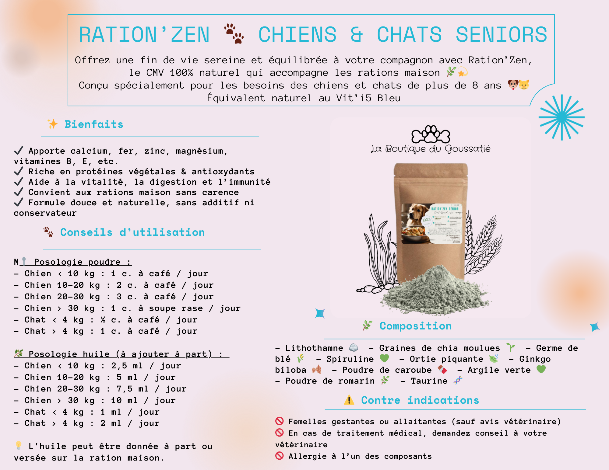 Ration’Zen 🐾 Le complément naturel pour les chiens & chats seniors 💚 – Spécial Ration Ménagère 🍲