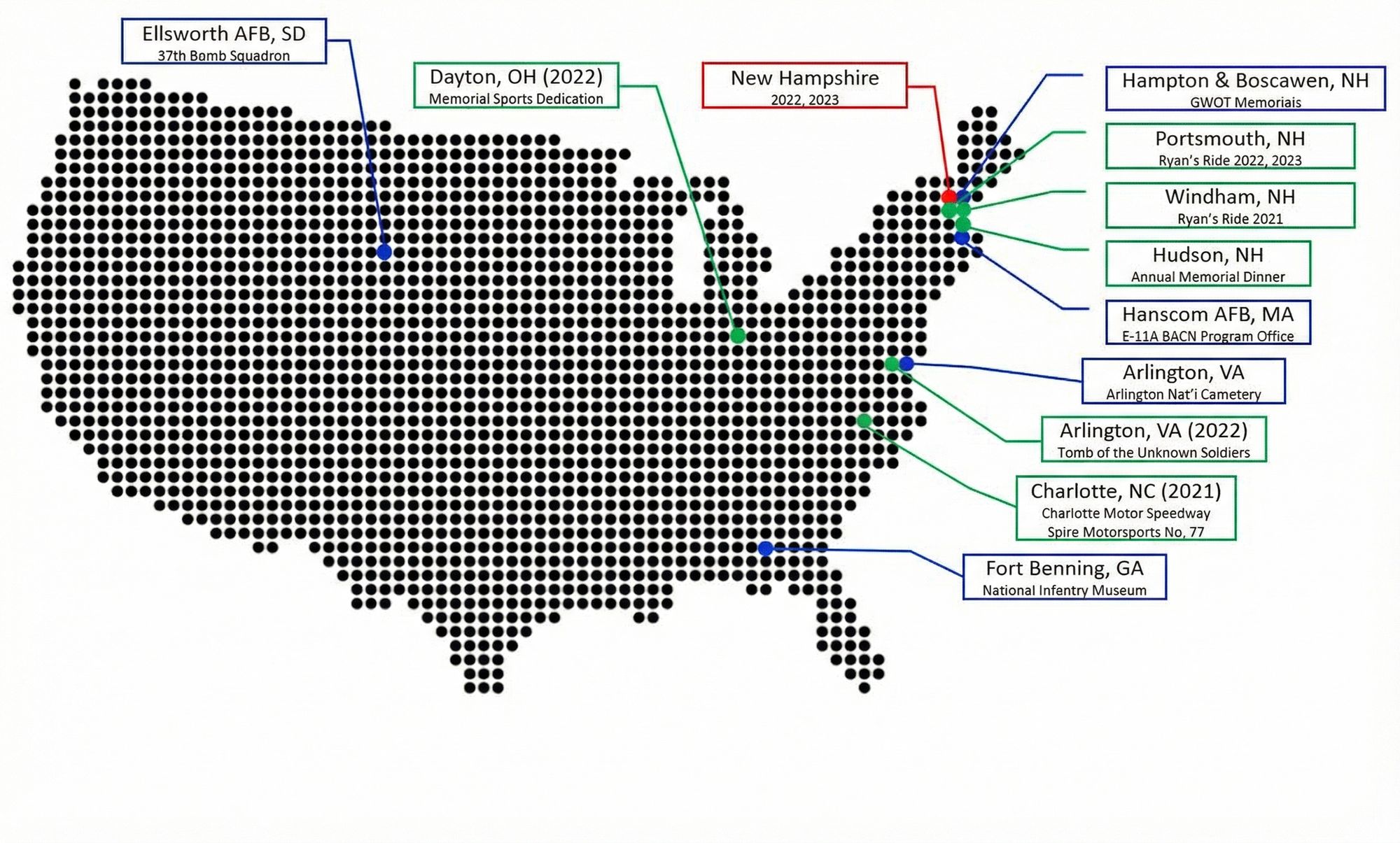 Locations of Memorials and Events