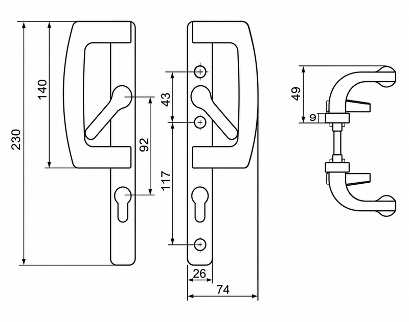 SLIDING LOCKABLE PATIO HANDLE ON BOTH SIDES SL 33