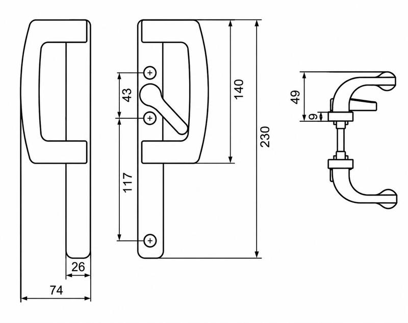 SLIDING NON-LOCKABLE PATIO HANDLE WITH DUMMY HANDLESL 33RD