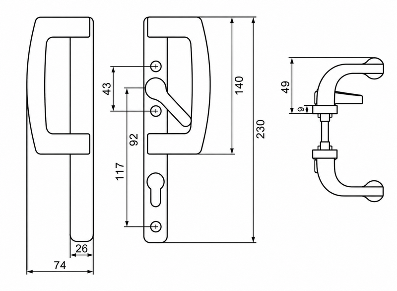 SLIDING LOCKABLE PATIO HANDLE WITH DUMMY HANDLE SL 33D