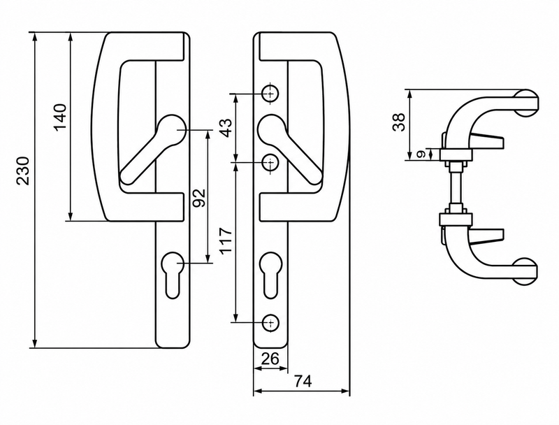 SLIDING LOCKABLE PATIO HANDLE ON BOTH SIDES SL 33-2.5T