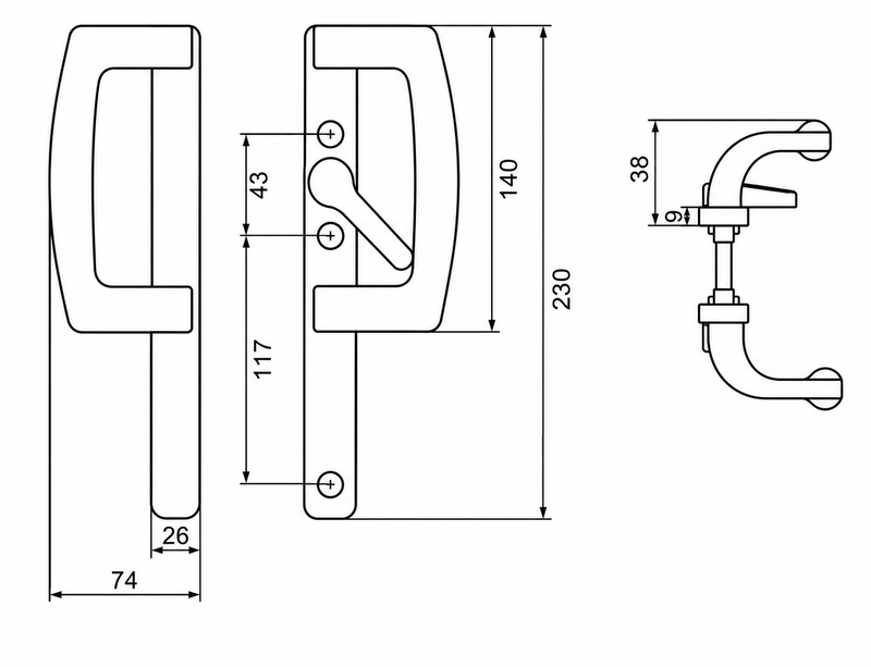 SLIDING NON-LOCKABLE PATIO HANDLE WITH DUMMY HANDLE SL 33RD-2.5T