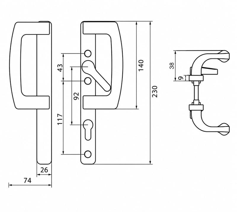 SLIDING LOCKABLE PATIO HANDLE WITH DUMMY HANDLE SL 33D-2.5T