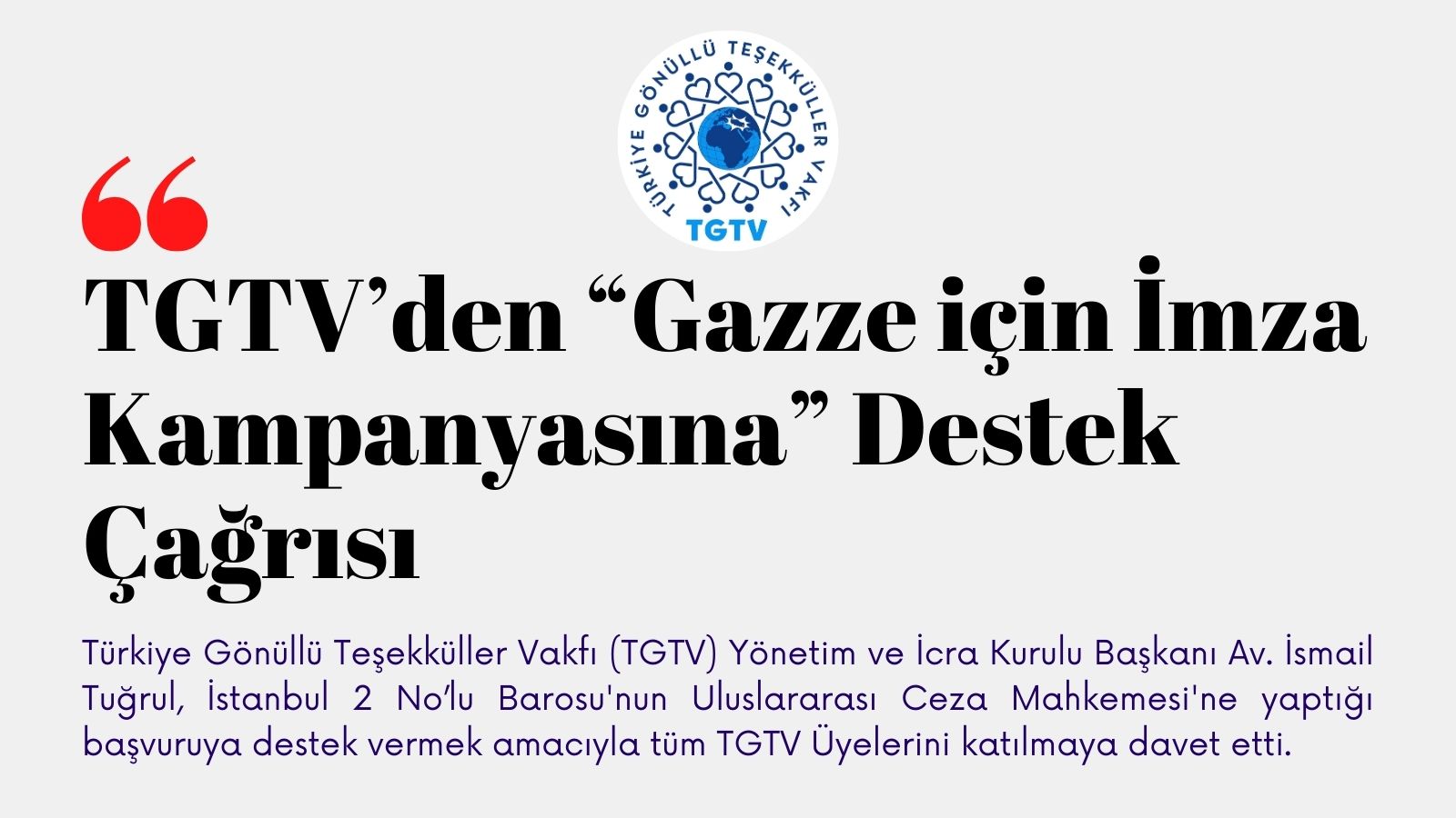 TGTV’den “Gazze için İmza Kampanyasına” Destek Çağrısı