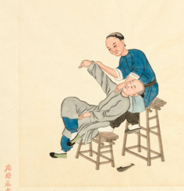 Représentation ancienne de pratiques manuelles des massages chinois