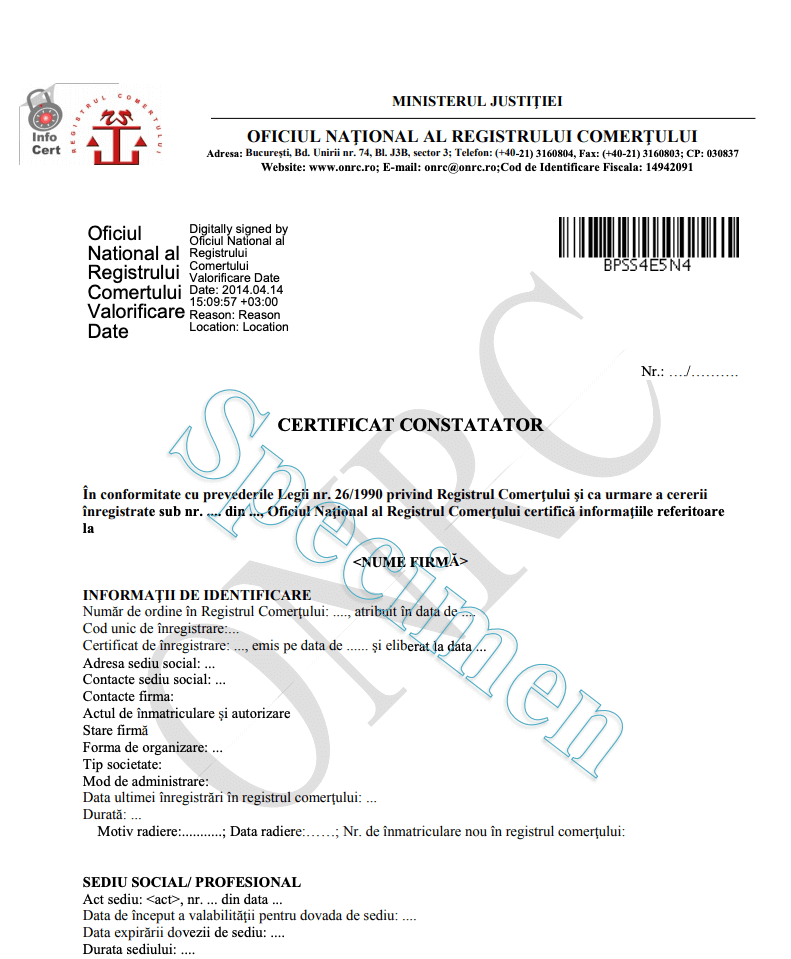 Certificat constatator ONRC