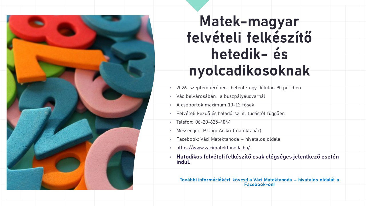Matek: Hetedikes, nyolcadikos felvételi felkészítő csoportok, vezeti P. Ungi Anikó tanárnő