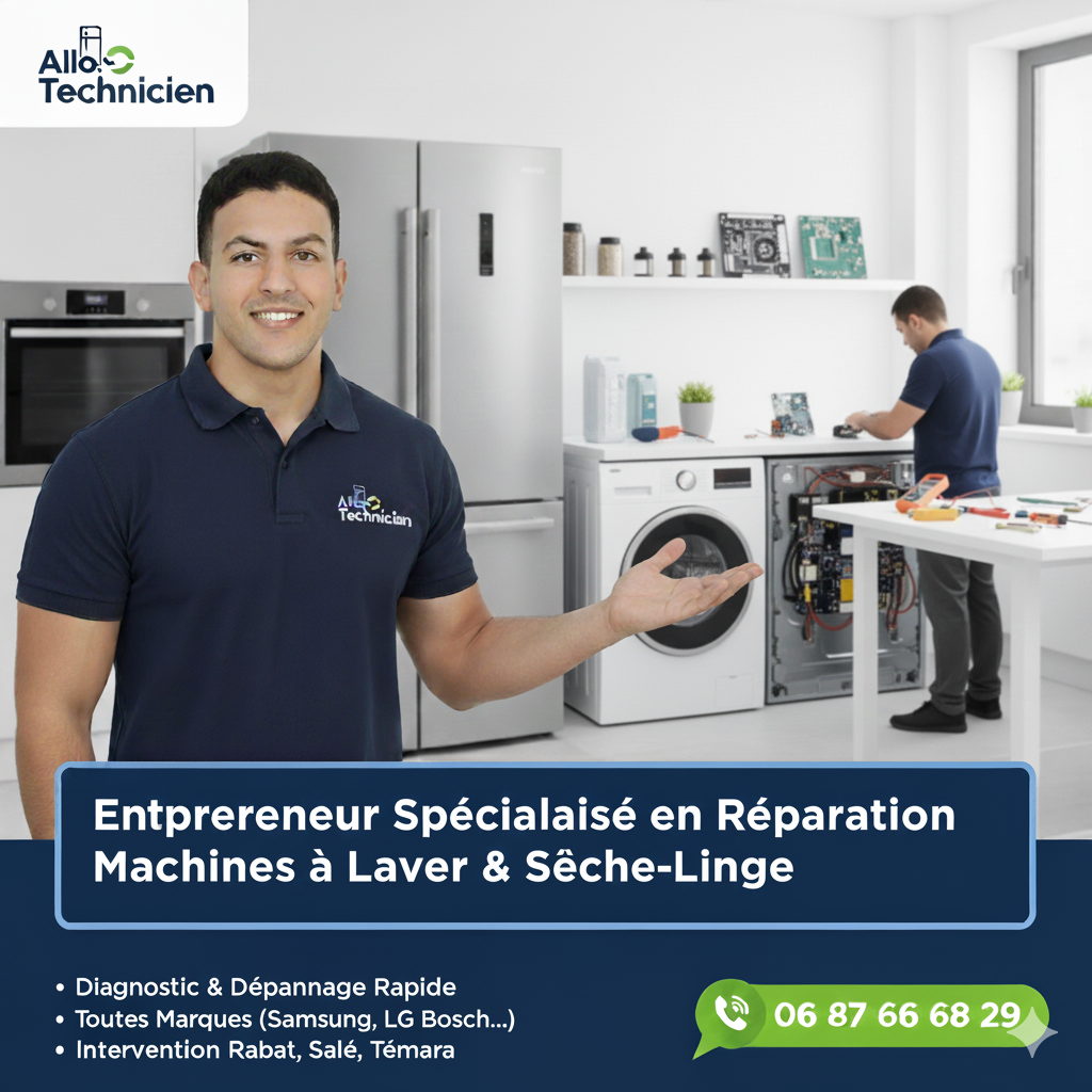 Technicien réparant une machine à laver Samsung à Rabat