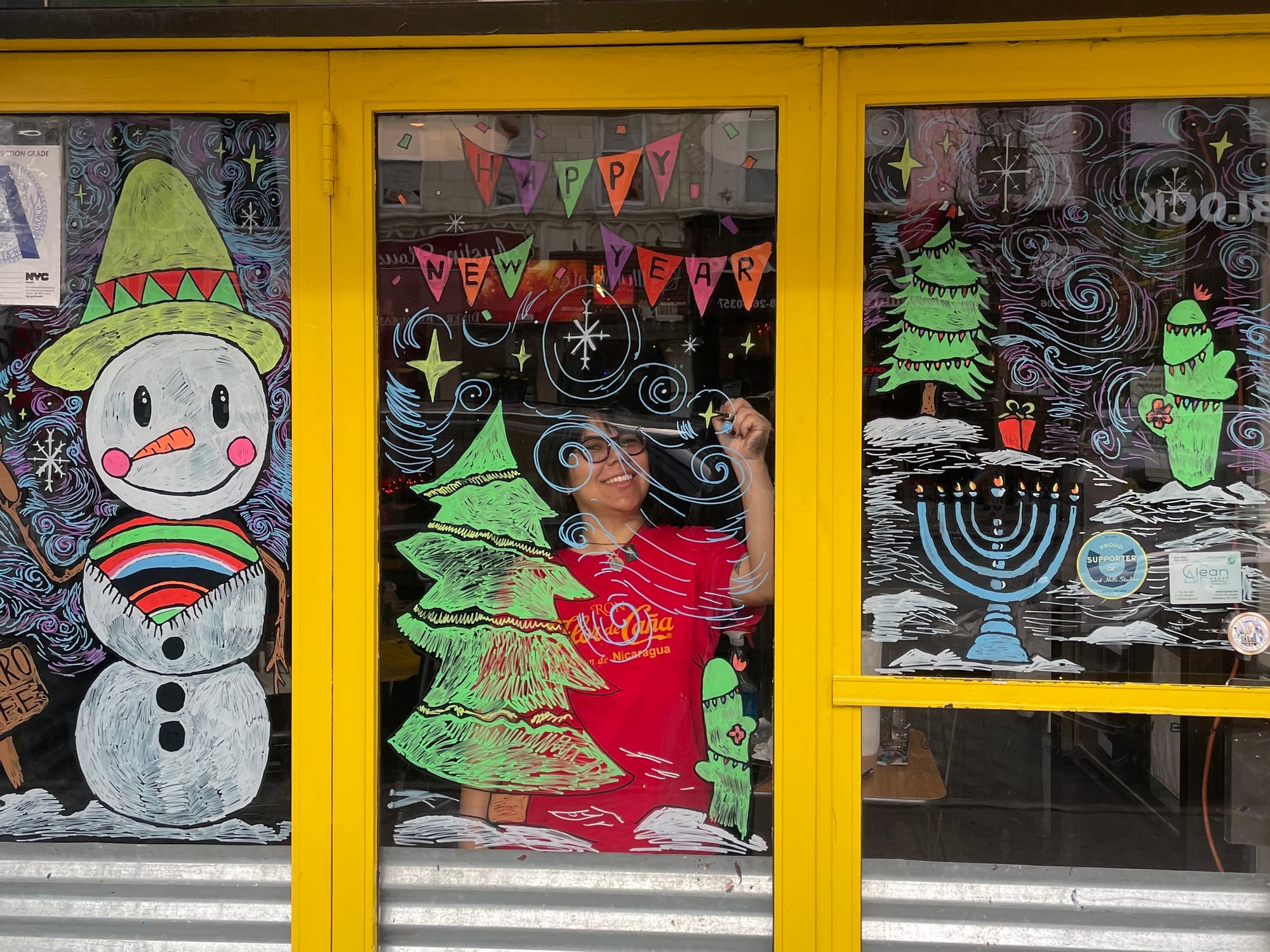 2023 Winter Holiday Windows for 5 Burro Cafe- Forest Hills, Queens