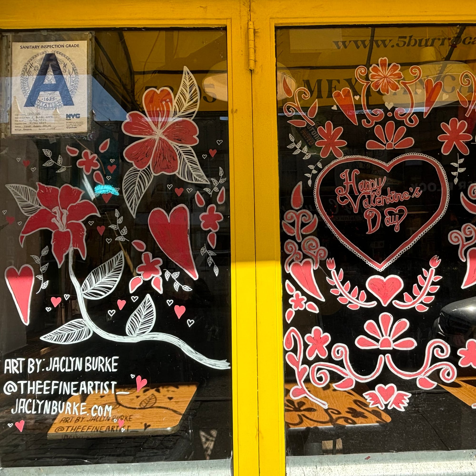 Valentines Window at 5 Burro Cafe 2025- Forest Hills, Queens