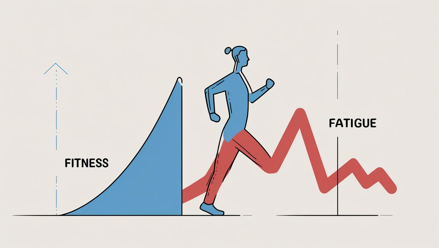 Stylized illustration of a runner and a fitness and fatigue chart