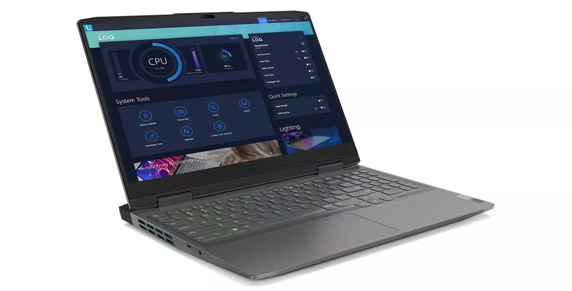 Lenovo LOQ 15IRH8 with Lenovo Vantage UI on screen