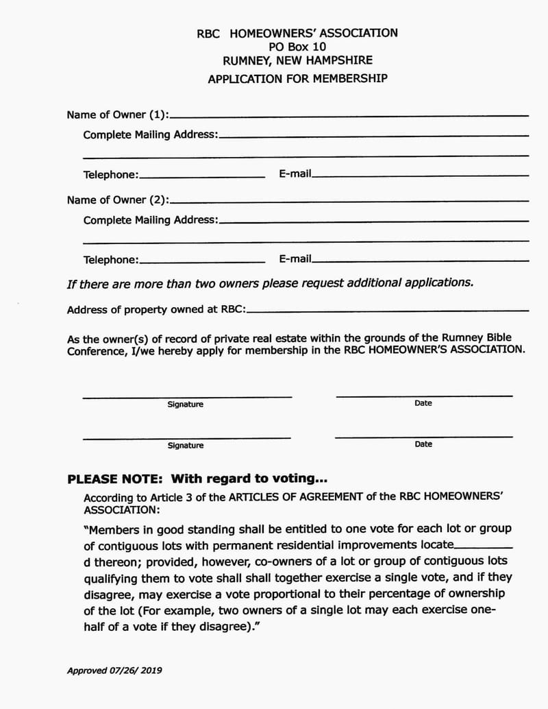 Application to join HOA