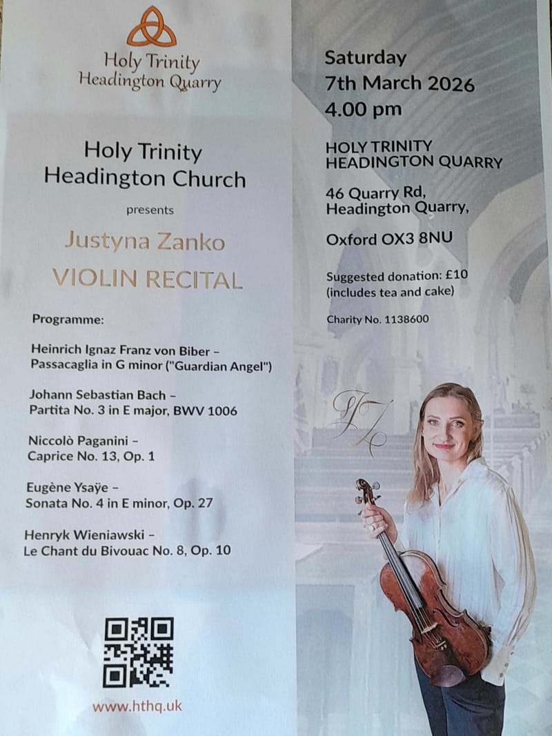 Justyna Zanko, Violin Recital, Holy Trinity Church, Headington, 7th March 2026