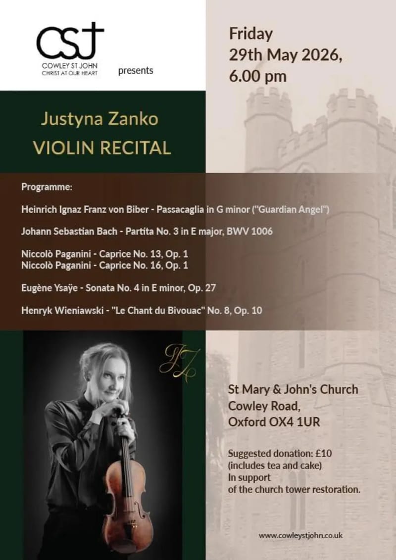 Justyna Zanko Violin Recital, St Mary & John Church, Oxford, 29 May 2026