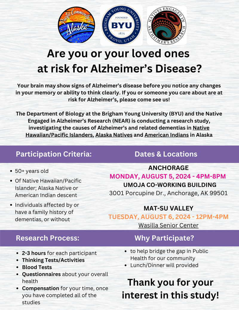 BYU/NEAR Alzheimer's Research Study in partnership with PCA
