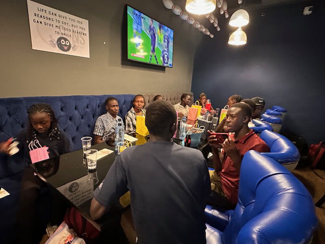 Family hanging and bowling on New Years Day