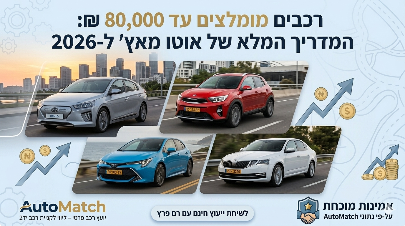 רכבים מומלצים עד 80,000 ש"ח: המדריך המלא של אוטו מאץ' ל-2026