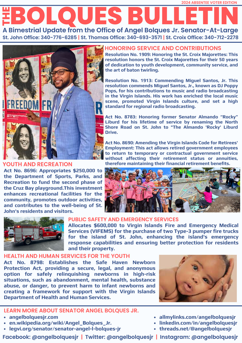 Bolques Bulletin: Senator Angel Bolques Jr.'s Ongoing Commitment to the Virgin Islands
