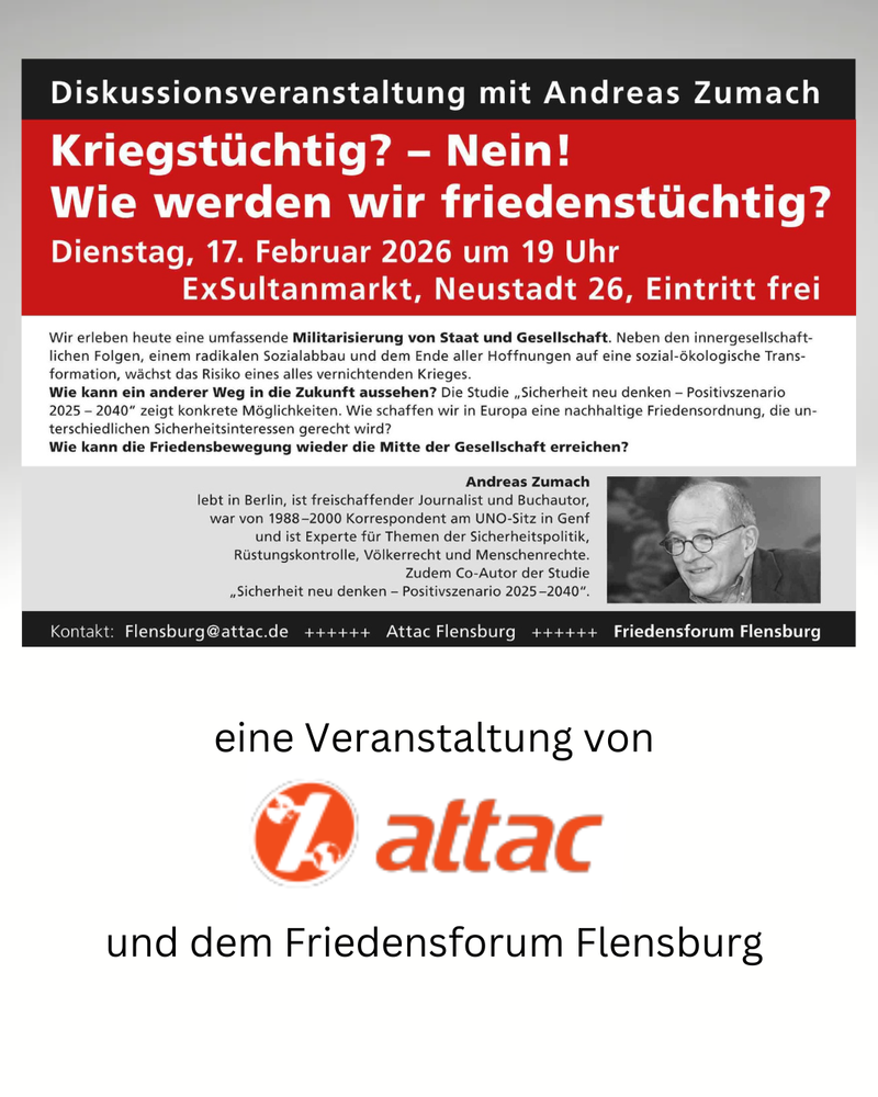 Kriegstüchtig ?  Vortrag von  Andreas Zumach