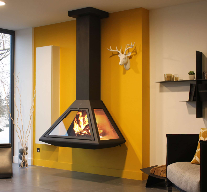 Cheminée murale suspendue 3 faces vitrées
