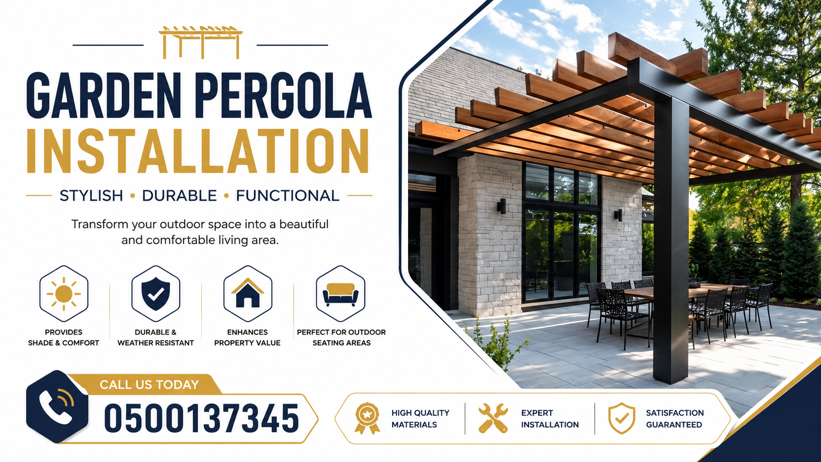 Garden Pergola Installation in Riyadh | Outdoor Pergolas & Seating Solutions | 0500137345