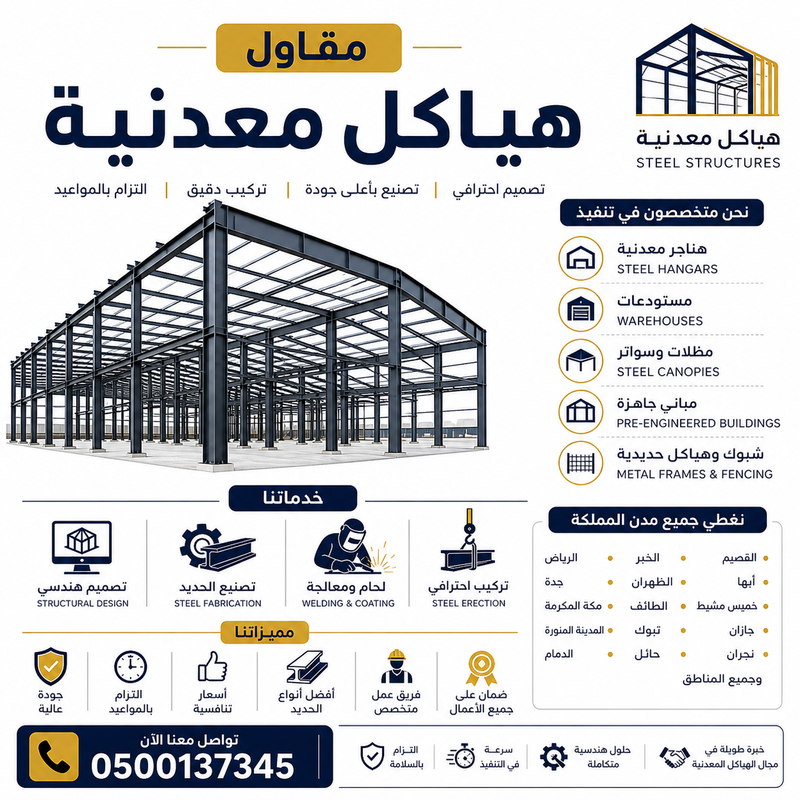 مقاول هياكل معدنية في السعودية | تصميم وتنفيذ Steel Structures باحتراف