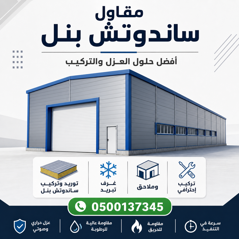 مقاول ساندوتش بنل في الرياض | تركيب احترافي بأسعار منافسة 0500137345